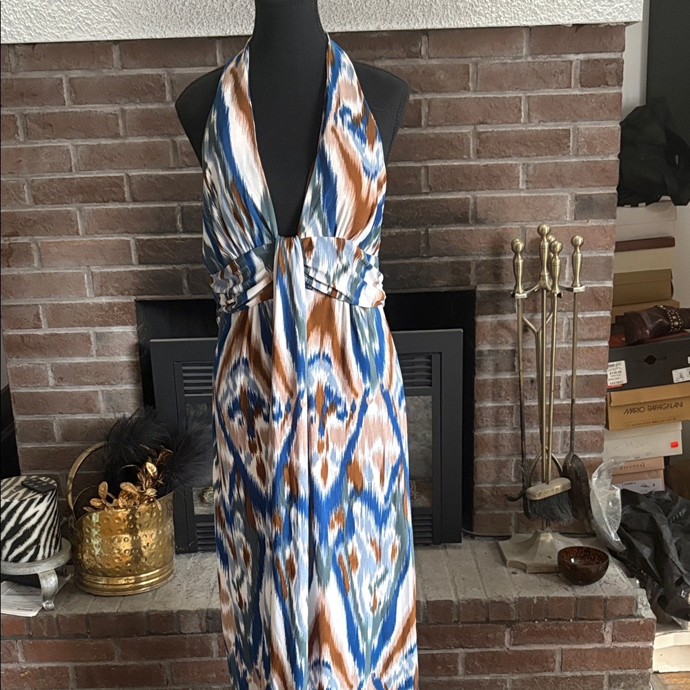 Roommates Vibrant Blue and Brown Backless Dress